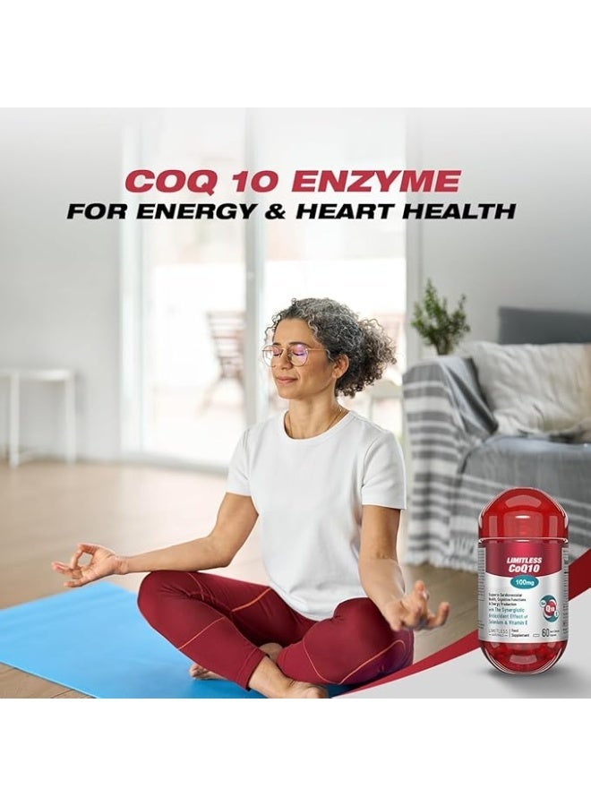 Limitless CoQ 10 - CoQ 10 Enzyme, vitamin E & Selenium - For cognitive Function, Heart Health & Energy Production- 60 capsules. - Image 4