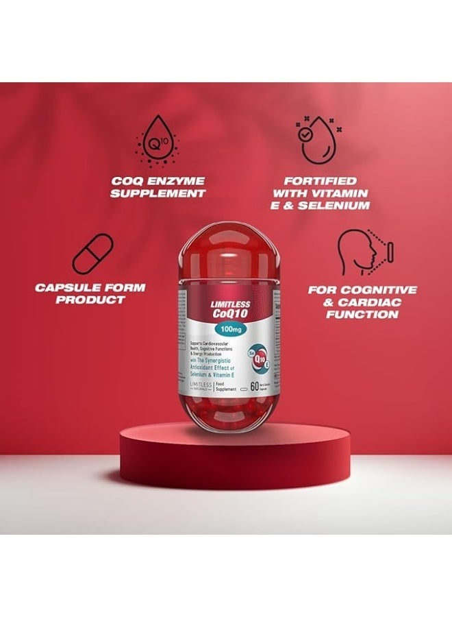 Limitless CoQ 10 - CoQ 10 Enzyme, vitamin E & Selenium - For cognitive Function, Heart Health & Energy Production- 60 capsules. - Image 2
