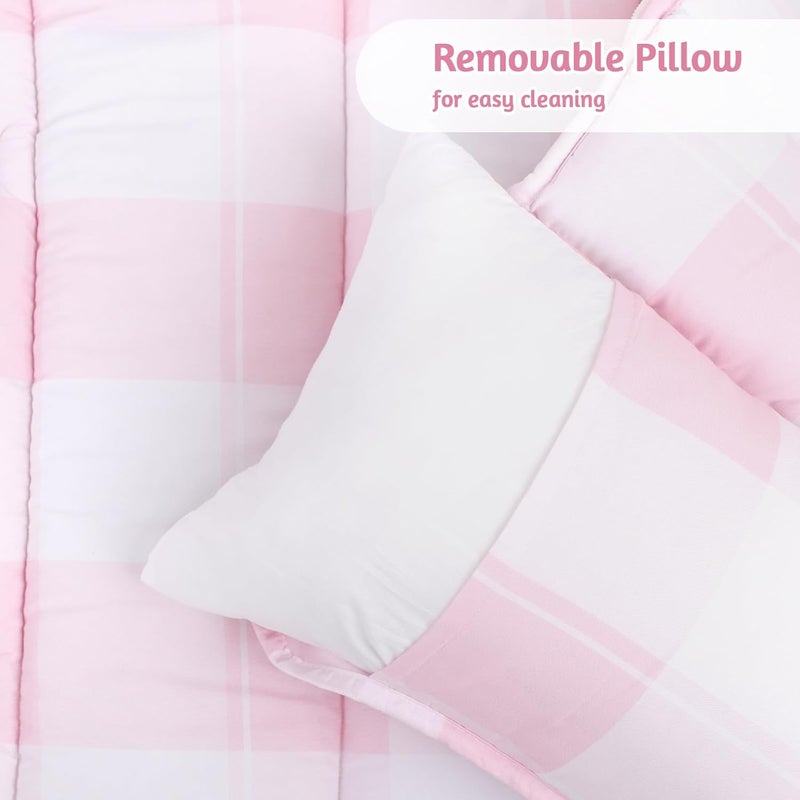 DILIMI Toddler Nap Mat Toddler Sleeping Bag with Removable Pillow and Blanket 55  x 20 Kids Nap Mat for Preschool Daycare Pink Checkered - Image 4