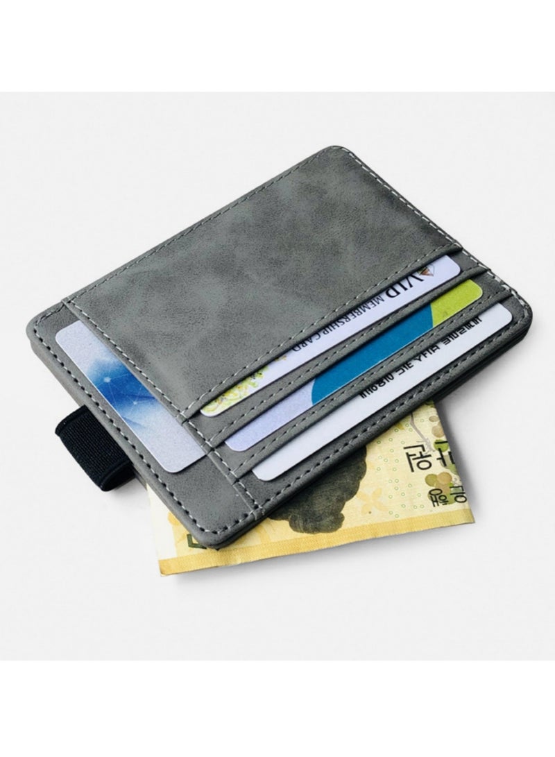 NOVOLAN Card Wallet 7 Card Slots for Ample Storage, Elastic Band Closure, Driver License Card Slot for Convenience, Pu Leather Construction, Coin Pocket, Folded Bills, Receipts, 11.5x8.5cm (grey)  - Image 2