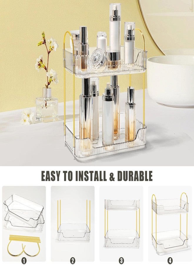 TENDER EPOCH Bathroom Counter Organizer Countertop Storage Skincare Countertop Makeup Organizer Cosmetics Skincare Organizers Holder for Perfume-Clear-golden pole - Image 4