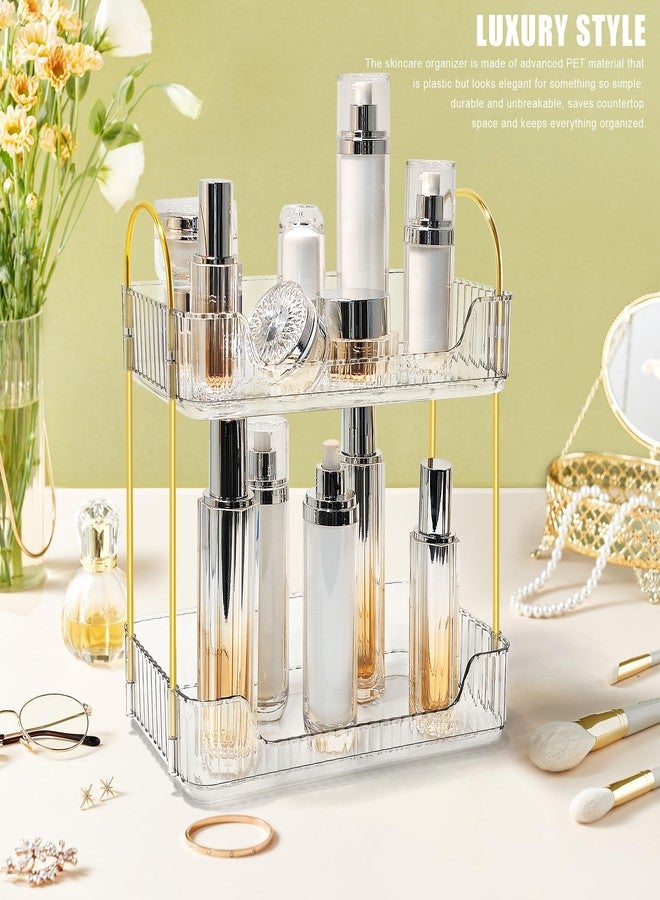 TENDER EPOCH Bathroom Counter Organizer Countertop Storage Skincare Countertop Makeup Organizer Cosmetics Skincare Organizers Holder for Perfume-Clear-golden pole - Image 5