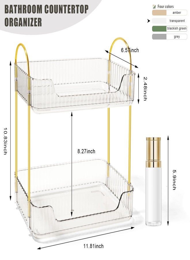 TENDER EPOCH Bathroom Counter Organizer Countertop Storage Skincare Countertop Makeup Organizer Cosmetics Skincare Organizers Holder for Perfume-Clear-golden pole - Image 2