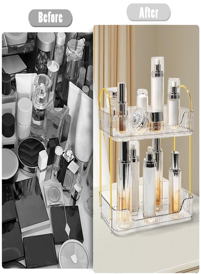 TENDER EPOCH Bathroom Counter Organizer Countertop Storage Skincare Countertop Makeup Organizer Cosmetics Skincare Organizers Holder for Perfume-Clear-golden pole - Image 3