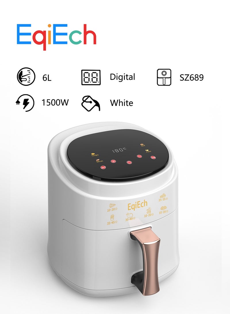 EqiEch Air Fryer 6 Liter 1500 W ,Digital Touch Panel LCD Display Smart Air Fryer with 4 Presets Timer Automatic Power-Off Function and Non-Stick Dishwasher-Safe Parts, White - Image 1