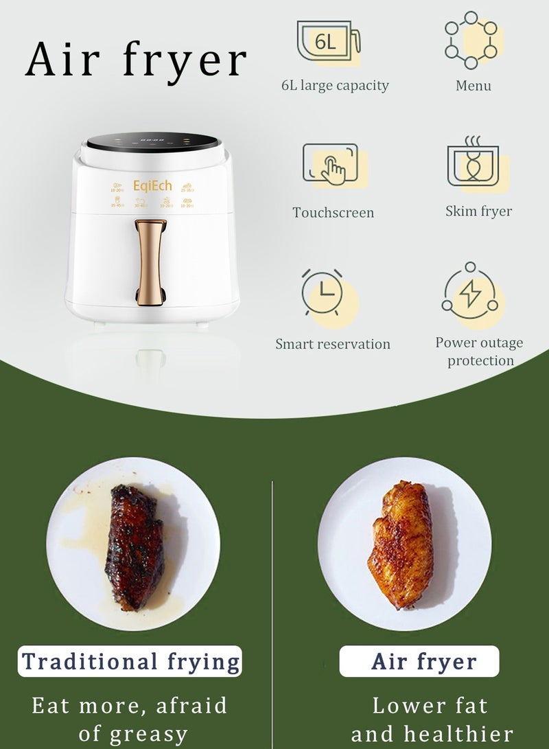 EqiEch Air Fryer 6 Liter 1500 W ,Digital Touch Panel LCD Display Smart Air Fryer with 4 Presets Timer Automatic Power-Off Function and Non-Stick Dishwasher-Safe Parts, White - Image 2