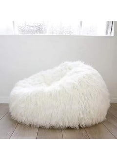 Poppins Home Ultra-Soft Luxury Faux Fur Round Bean Bag Chair Cover  Plush, Cozy & Oversized for Adults (93x92cm) (White)  - Image 4