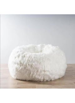 Poppins Home Ultra-Soft Luxury Faux Fur Round Bean Bag Chair Cover  Plush, Cozy & Oversized for Adults (93x92cm) (White)  - Image 1