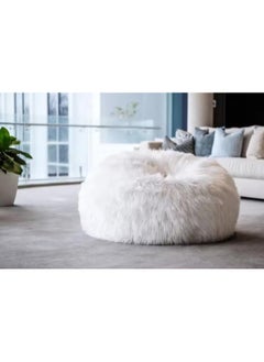 Poppins Home Ultra-Soft Luxury Faux Fur Round Bean Bag Chair Cover  Plush, Cozy & Oversized for Adults (93x92cm) (White)  - Image 3