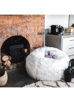 Poppins Home Ultra-Soft Luxury Faux Fur Round Bean Bag Chair Cover  Plush, Cozy & Oversized for Adults (93x92cm) (White)  - Image 2