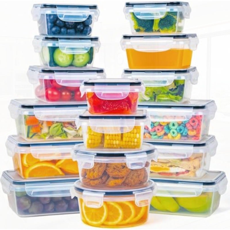 حاويات تخزين الطعام من ماي ليندي مع أغطية، حاويات مجمدات، علب طعام خالية من BPA، محكمة الإغلاق وشفافة، سعة 1.0 لتر*2 + 700 مل*2 + 840 مل*4 + 550 مل*4 + 350 مل*4، مجموعة مكونة من 16 قطعة - Image 1