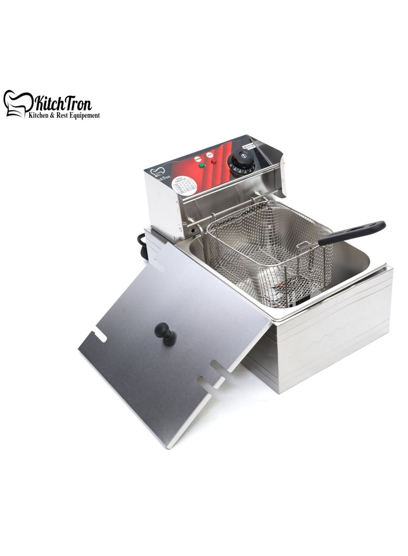 KitchTron Electric Deep Fryer Stylish Red Panel 6L 2500W,Stainless Steel Single Tank Fryer with Fryer Basket.Outstanding Adjustable Temperature Control.Perfect for Home and Commercial Restaurants. - Image 1