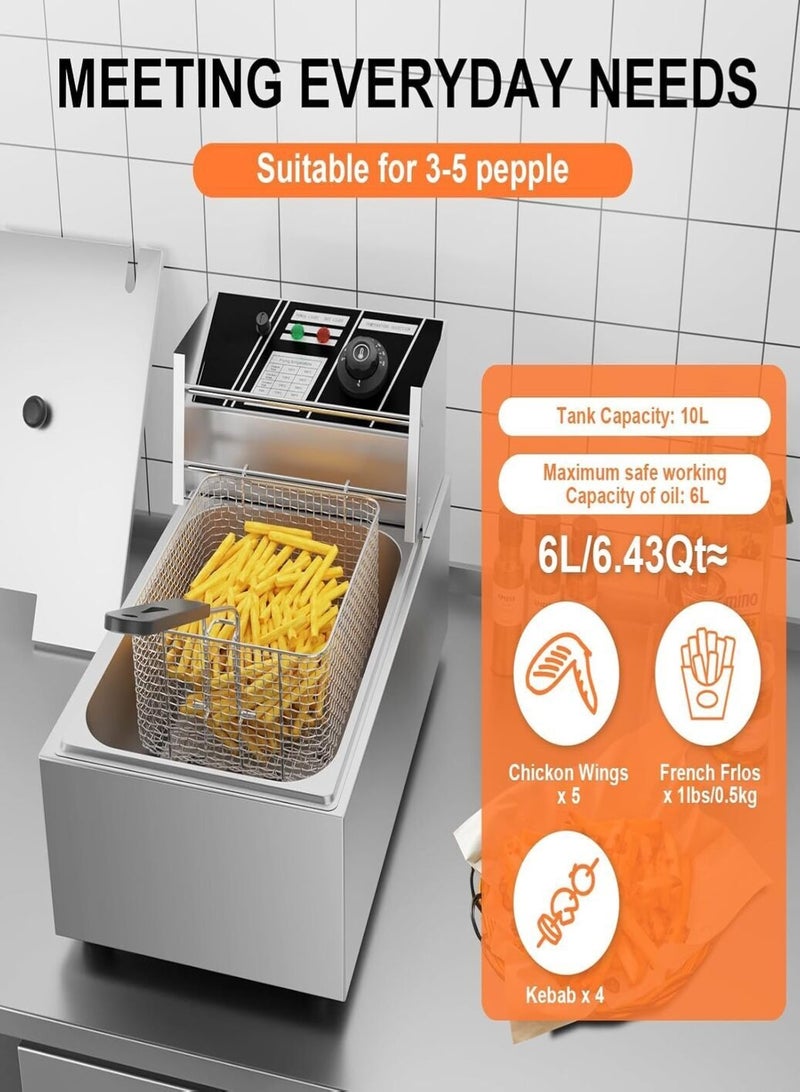 KitchTron Electric Deep Fryer Stylish 6L 2500W,Stainless Steel Single Tank Fryer with Fryer Basket.Outstanding Adjustable Temperature Control.Perfect for Home and Commercial Restaurants. - Image 4