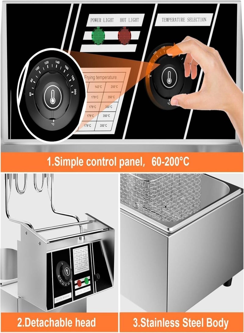 KitchTron Electric Deep Fryer Stylish 6L 2500W,Stainless Steel Single Tank Fryer with Fryer Basket.Outstanding Adjustable Temperature Control.Perfect for Home and Commercial Restaurants. - Image 5