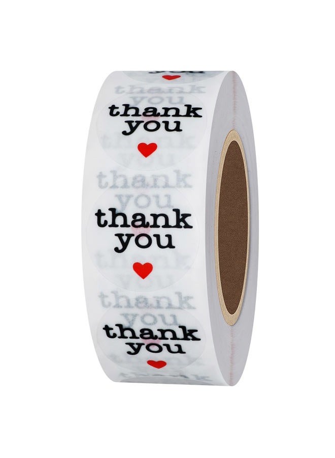 Hybsk Clear Circle Wafer Thank You Stickers with Red Heart 1 Inch Round 1,000 Adhesive Labels Per Roll - Image 1