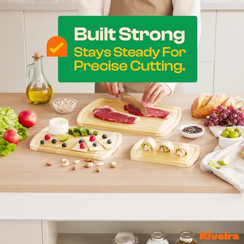 Riveira Two Tone Bamboo Wood Cutting Board – Versatile And Durable: Set Of 3 Pcs Rectangular Wooden Cutting Board – Natural Wooden Cutting Boards For Kitchen – Complete Bamboo Wooden Chopping Board - Image 4