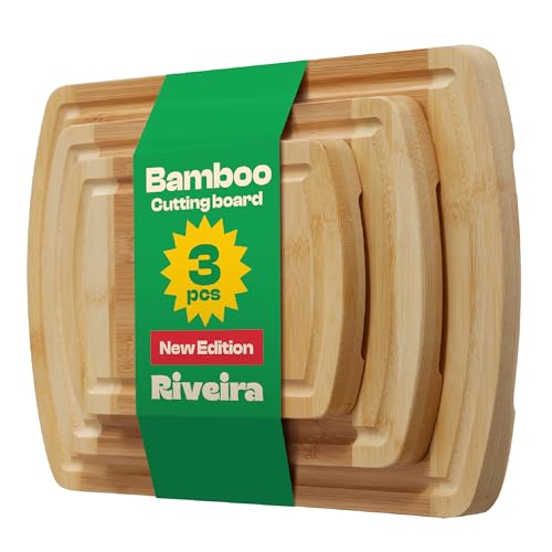 Riveira Two Tone Bamboo Wood Cutting Board – Versatile And Durable: Set Of 3 Pcs Rectangular Wooden Cutting Board – Natural Wooden Cutting Boards For Kitchen – Complete Bamboo Wooden Chopping Board - Image 1