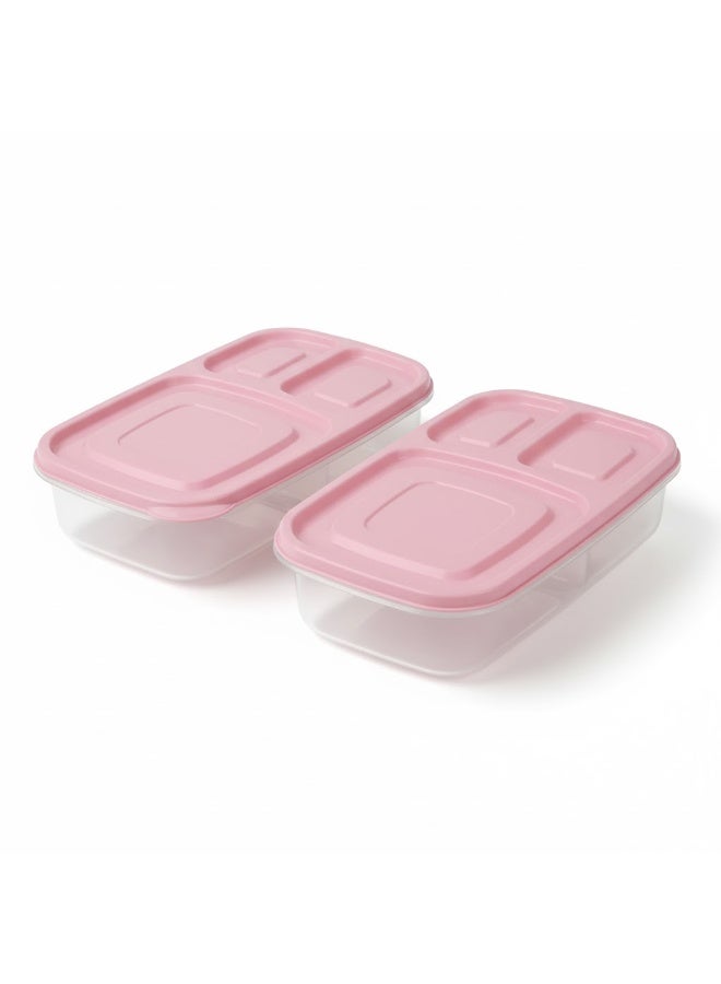 فافيلا طقم لانش بوكس بلاستيك شفاف بغطاء وردي محكم الغلق – 2 قطعة – متعدد التقسيمات -كود 1384 - Image 2