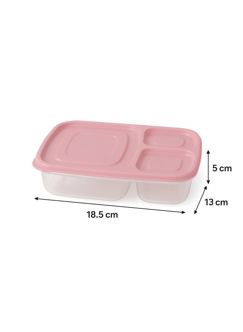 فافيلا طقم لانش بوكس بلاستيك شفاف بغطاء وردي محكم الغلق – 2 قطعة – متعدد التقسيمات -كود 1384 - Image 4