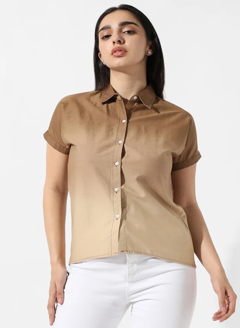 Campus Sutra Women's Brown Ombre Shirt