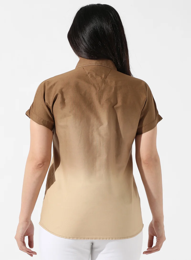 Campus Sutra Women's Brown Ombre Shirt
