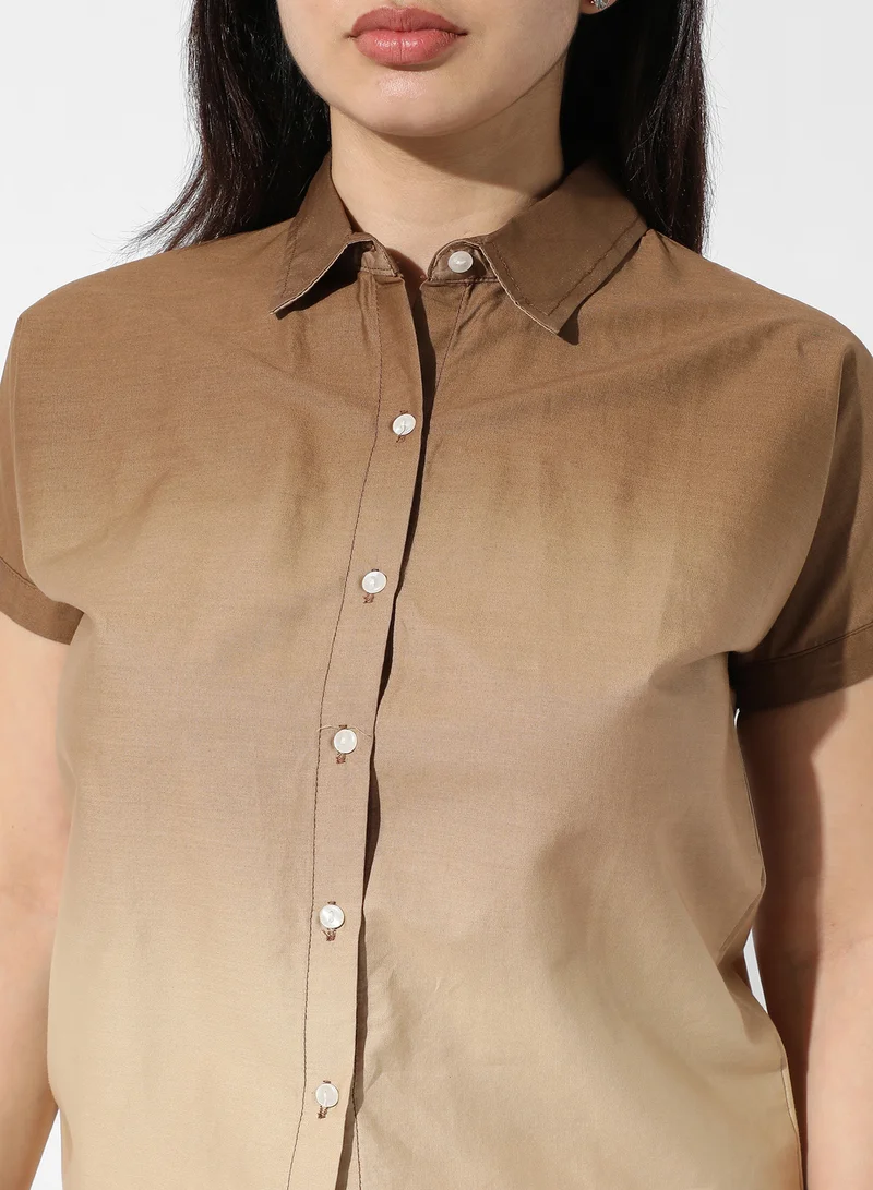 Campus Sutra Women's Brown Ombre Shirt