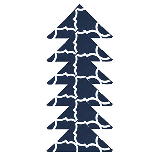 Dekor World Cotton Navy Blue Ogee Printed and Solid Napkin Set (Pack of 12) - Image 2
