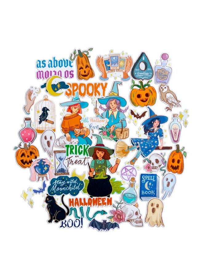 Navy Peony - Enchanted Witch Halloween Sticker Set (42 Pieces) Witchy Themed Waterproof Durable Hand Drawn Witchcraft Stickers For Journals Scrapbooks Treat Bags - Image 1