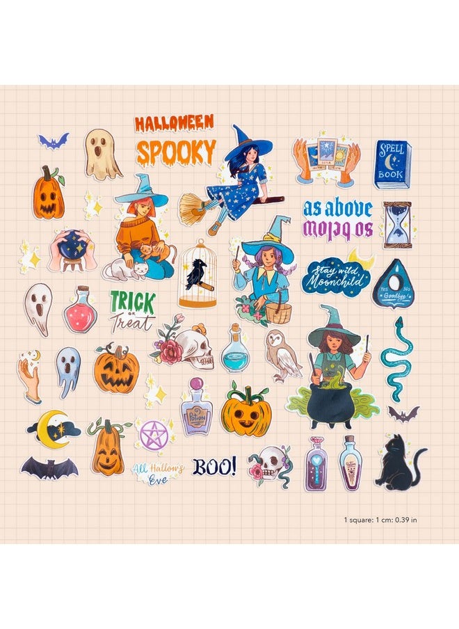 Navy Peony - Enchanted Witch Halloween Sticker Set (42 Pieces) Witchy Themed Waterproof Durable Hand Drawn Witchcraft Stickers For Journals Scrapbooks Treat Bags - Image 1