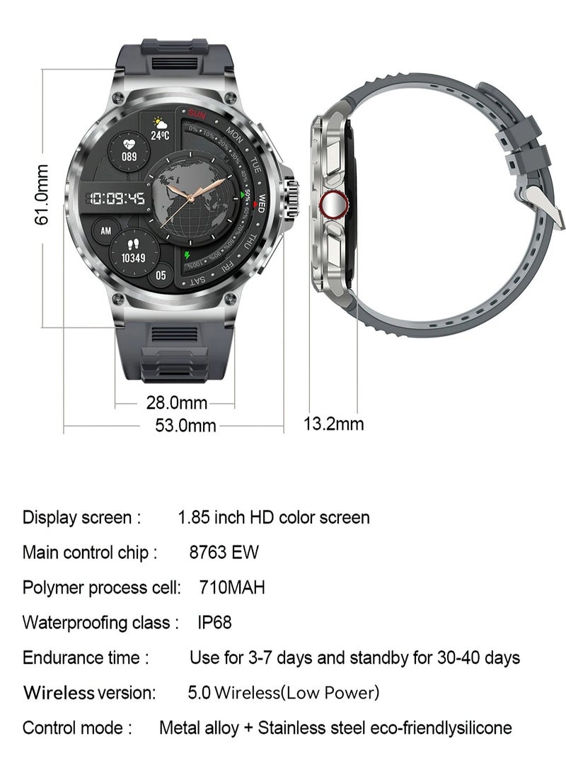 AROAQ V69 Smartwatch, 1.85 Inch Ultra HD Display Men Smartwatch, IP68 Waterproof Fitness Tracker Watch, Comfortable And Lightweight Smart Wristwatch With 100 Plus Exercise Modes, (1pc, Silver) - Image 5