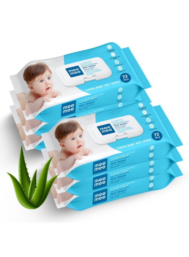 Mee Mee Soft Gentle Baby Wet Wipes | 72 Wipes x Pack of 6-432 Wipes | Infused with Aloe Vera and Vitamin E | Paraben & Sulphate Free | Cleansing Wipes | Wipes Combo for Babies