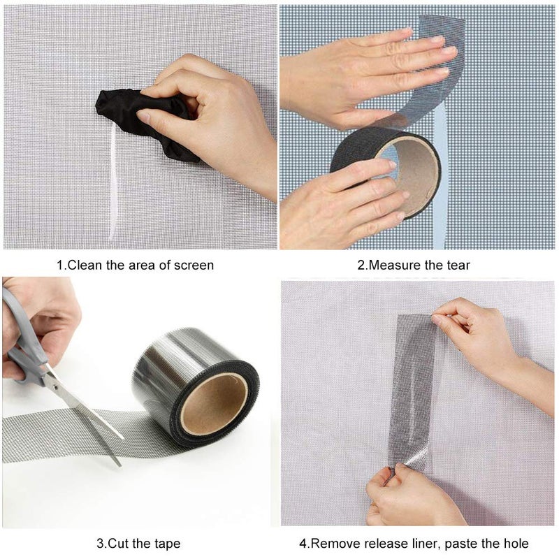KTOJOY 2"x140" Screen Repair Kit, Door Window Screen Repair Tape Fiberglass Covering Mesh, 3-Layer Strong Adhesive and Waterproof Repair Holes Tears, Black(2" x 11.7FT) - Image 3