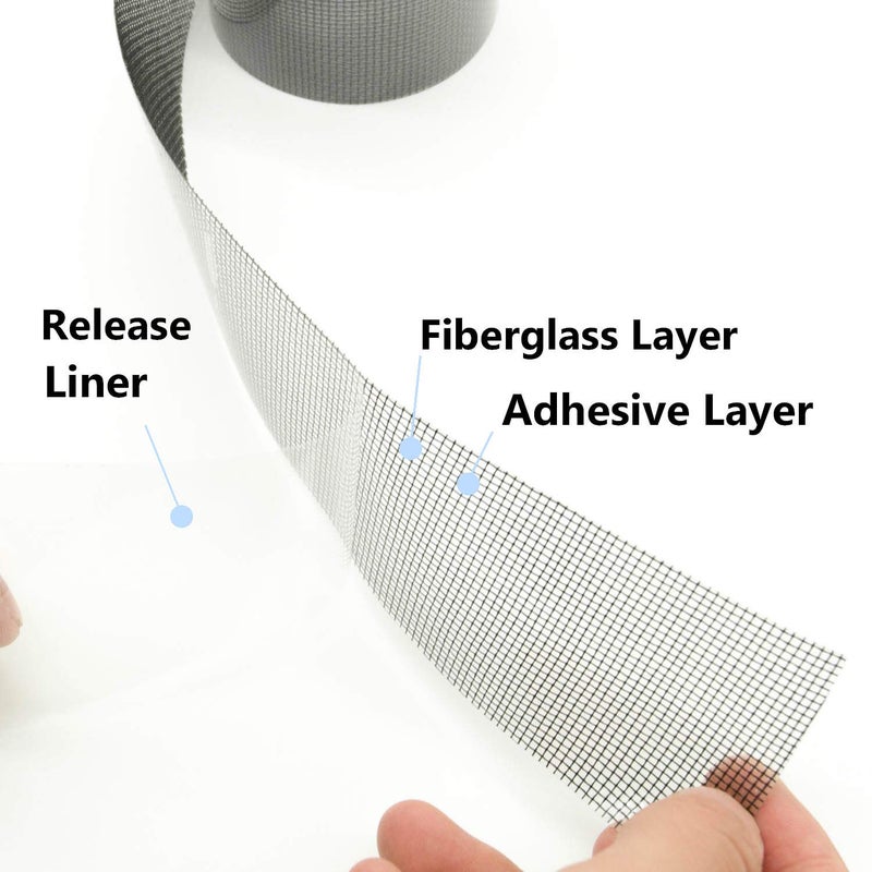 KTOJOY 2"x140" Screen Repair Kit, Door Window Screen Repair Tape Fiberglass Covering Mesh, 3-Layer Strong Adhesive and Waterproof Repair Holes Tears, Black(2" x 11.7FT) - Image 2