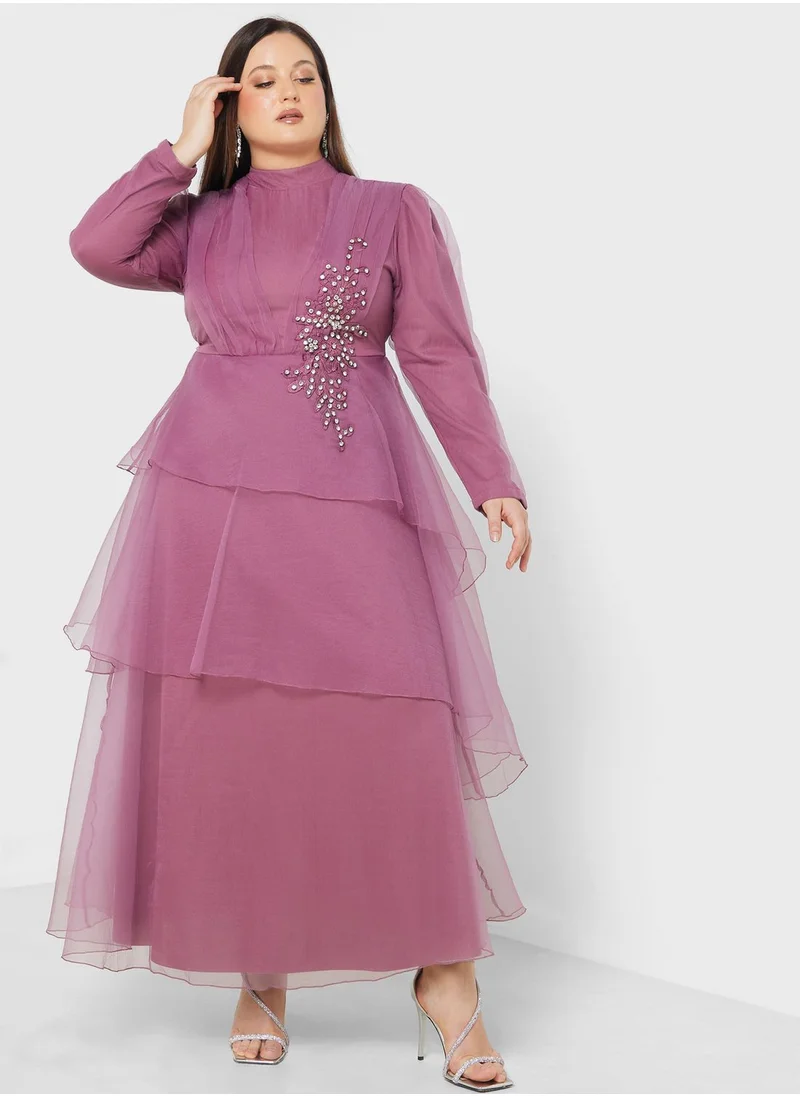 خزانة Embellished Detail Tiered Dress