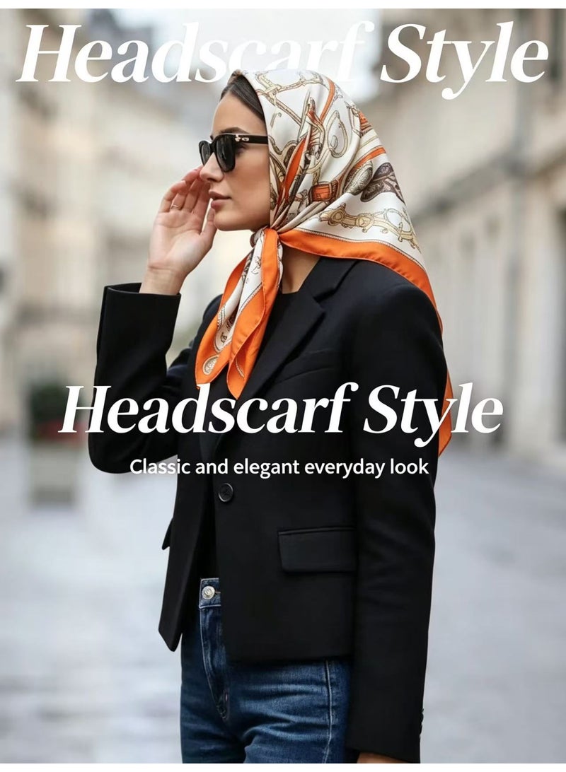 وشاح مربع من الساتان بنقوش حصان عتيقة فاخرة، يمكن ارتداؤه كوشاح رأس أو وشاح للرقبة - Image 4
