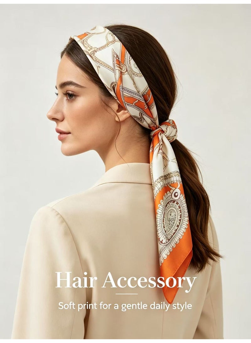 وشاح مربع من الساتان بنقوش حصان عتيقة فاخرة، يمكن ارتداؤه كوشاح رأس أو وشاح للرقبة - Image 3