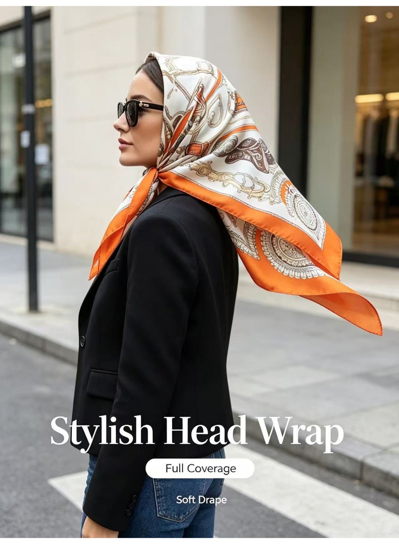 وشاح مربع من الساتان بنقوش حصان عتيقة فاخرة، يمكن ارتداؤه كوشاح رأس أو وشاح للرقبة - Image 2