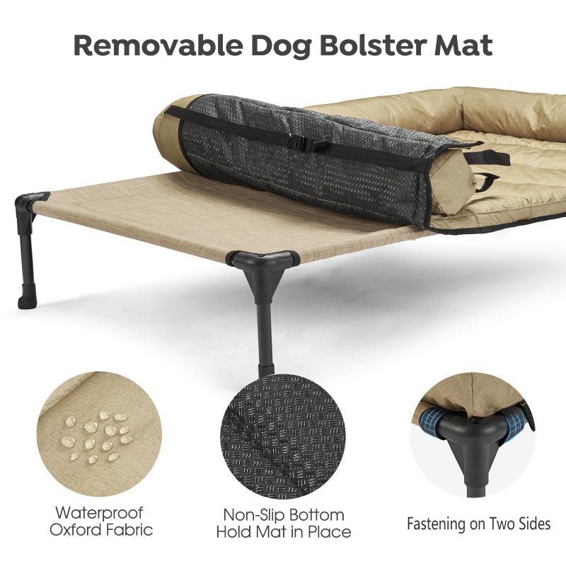 Veehoo Cooling Elevated Dog Bed Add Removable Waterproof Bolster Cushion Mat, Raised Pet Cot with Breathable Teslin Mesh, No-Slip Feet, Dog Couch Bed for Indoor Outdoor, 32x25inches, Beige, CWC2331B - Image 4