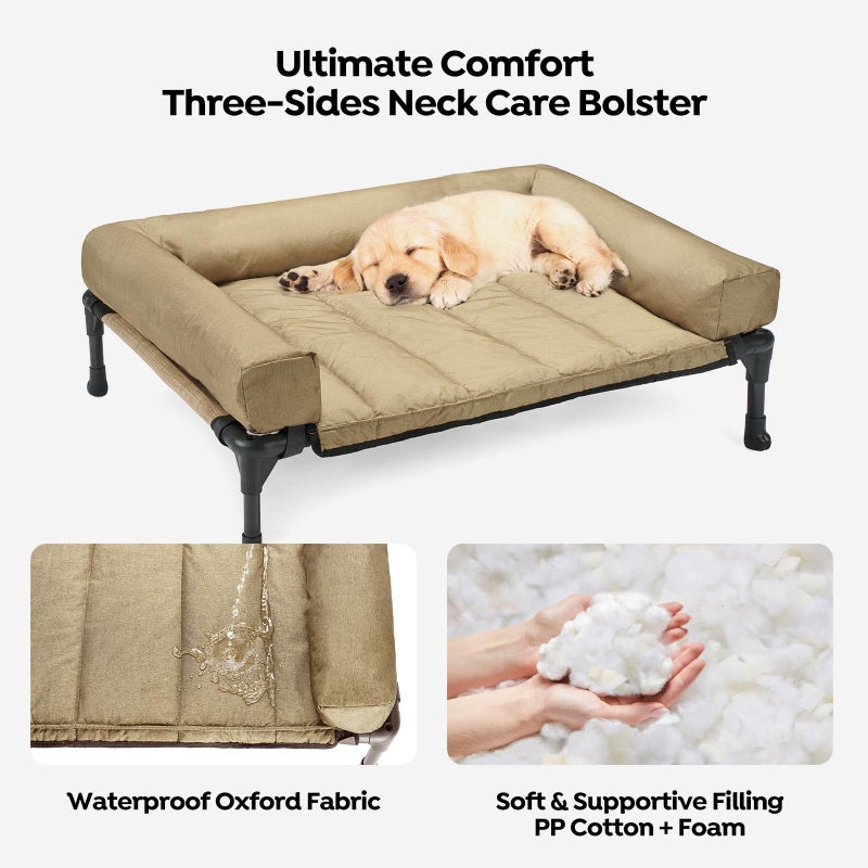 Veehoo Cooling Elevated Dog Bed Add Removable Waterproof Bolster Cushion Mat, Raised Pet Cot with Breathable Teslin Mesh, No-Slip Feet, Dog Couch Bed for Indoor Outdoor, 32x25inches, Beige, CWC2331B - Image 3