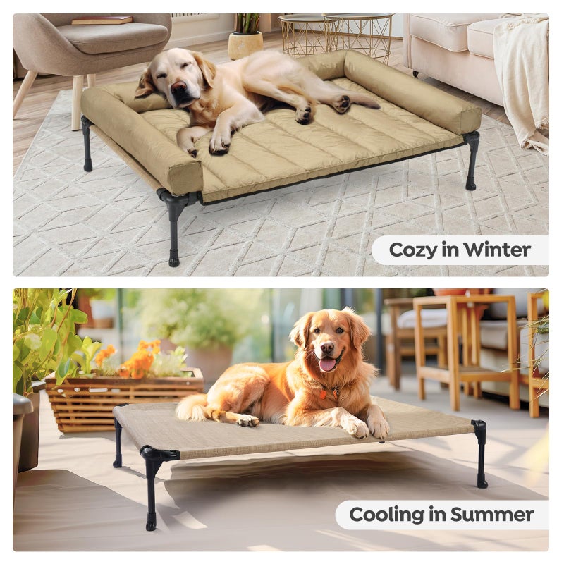 Veehoo Cooling Elevated Dog Bed Add Removable Waterproof Bolster Cushion Mat, Raised Pet Cot with Breathable Teslin Mesh, No-Slip Feet, Dog Couch Bed for Indoor Outdoor, 32x25inches, Beige, CWC2331B - Image 5