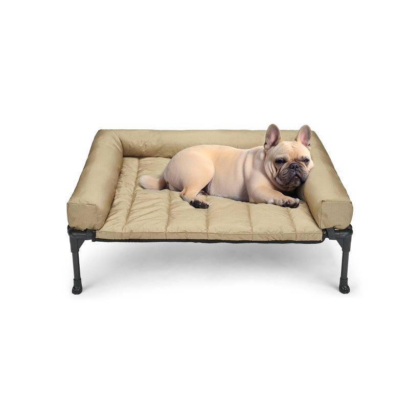 Veehoo Cooling Elevated Dog Bed Add Removable Waterproof Bolster Cushion Mat, Raised Pet Cot with Breathable Teslin Mesh, No-Slip Feet, Dog Couch Bed for Indoor Outdoor, 32x25inches, Beige, CWC2331B - Image 1