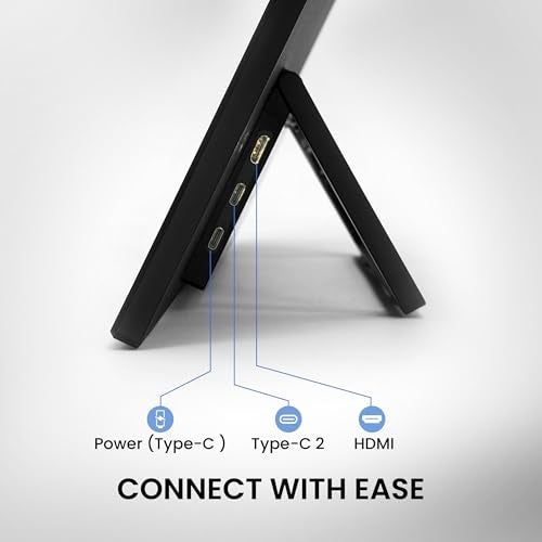FRONTECH 15.6″ Portable LED Monitor, Full HD IPS Display, 10000mAh Rechargeable Battery, Dual Type-C & Mini HDMI, Built-in Speakers, 180° Stand, Works with Laptop/PS5/Switch/Phone (MON-0023P) - Image 4