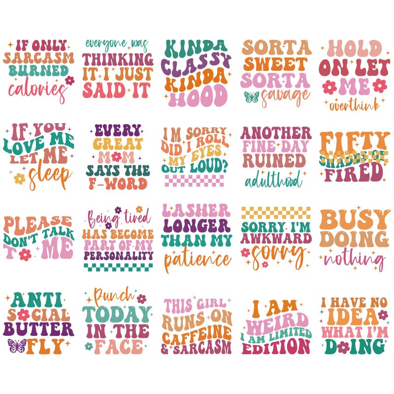 INCOK Funny Iron on Transfers for T Shirts - 18 Sheets Colorful Humor Quotes DTF Transfers Ready to Press Iron on Vinyl Design Decals for Clothing Jacket Pillow DIY Costume Decorations - Image 1