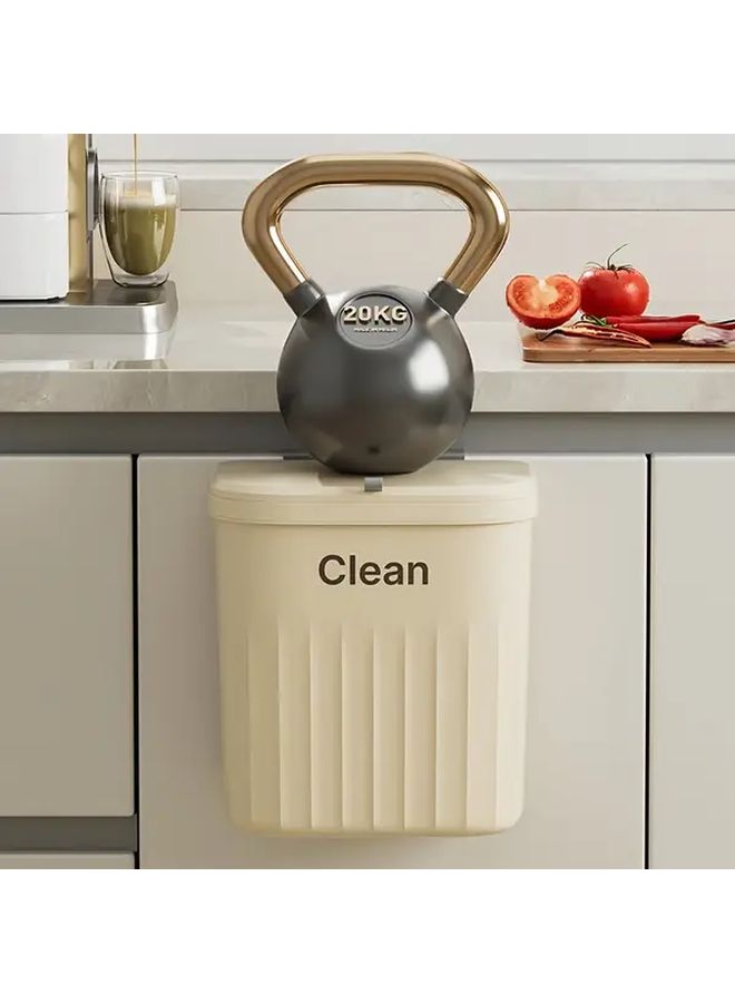 Apricot Ribbed Hanging Trash Can For Kitchen Bathroom Cabinet Door Mount Adhesive Backing - Image 5