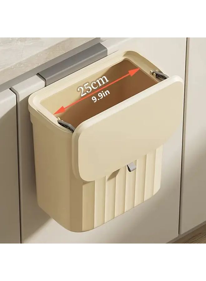 Apricot Ribbed Hanging Trash Can For Kitchen Bathroom Cabinet Door Mount Adhesive Backing - Image 2