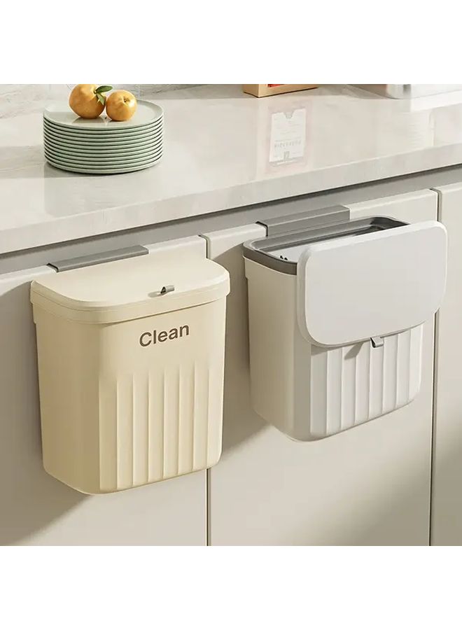 Apricot Ribbed Hanging Trash Can For Kitchen Bathroom Cabinet Door Mount Adhesive Backing - Image 1
