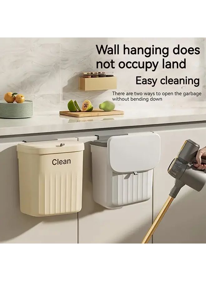 Apricot Ribbed Hanging Trash Can For Kitchen Bathroom Cabinet Door Mount Adhesive Backing - Image 4
