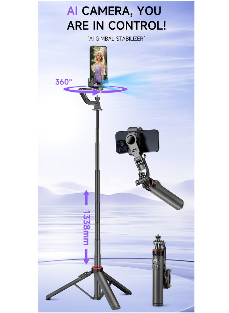 Generic AI Face Tracking Gimbal Stablizer Extra-long Multifunctional Stable Tripod Selfie Stick 1.338M  - Image 2