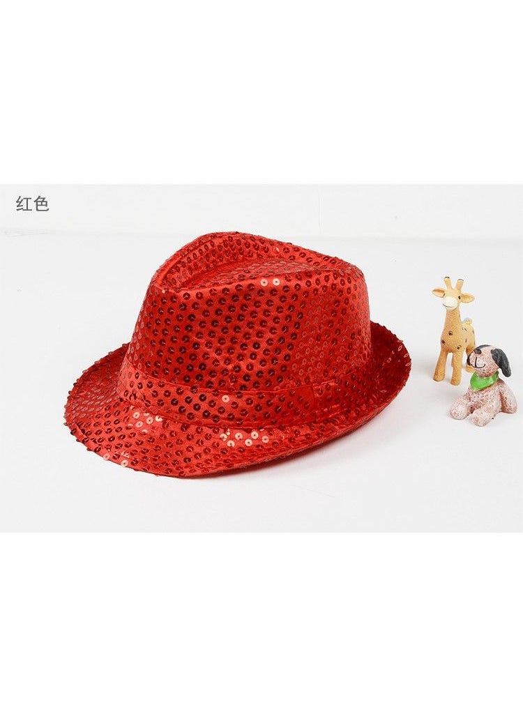 Generic - Sequin Jazz Hat for Performers Unisex Red - Image 1