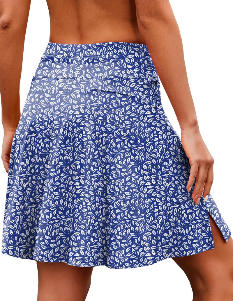 COOrun Skorts Skirts for Women with Pockets Back Pleated Tennis Skorts Athletic Golf Skirt Mesh Shorts Gym Blue Floral S - Image 1